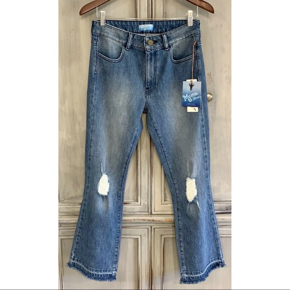 MuMu Blue Jaclyn Mid Rise Flare Crop Jeans Sz 27